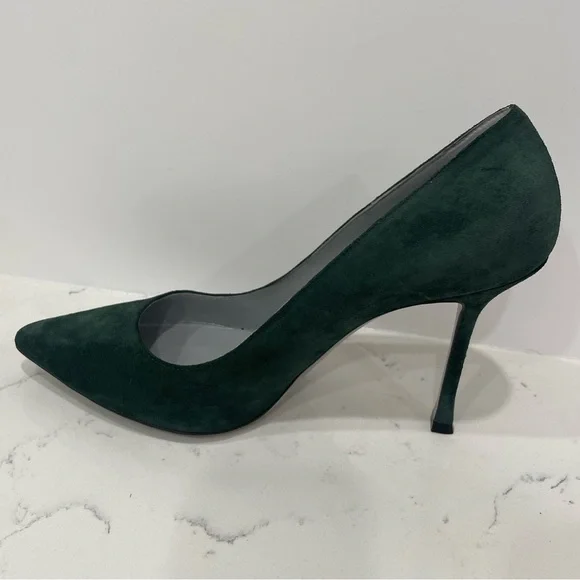 Sergio Rossi Dark Green Suede Pointed Toe Pumps Heels - Picture 7 of 16